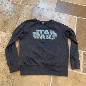 Star Wars Silver Lettering Sweatshirt Terry M Gray Long Sleeve Pullover